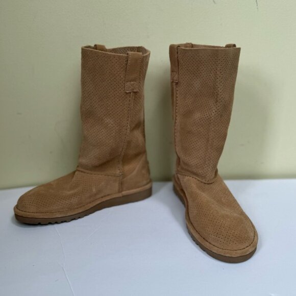 UGG NEW Classic Unlined Perforated Leather Tall Pull On Boots Suede Lightweight - Picture 8 of 14